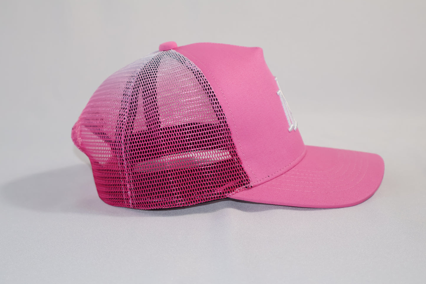 Unisex Trucker Cap- Black & Pink | Adjustable Mesh Hat With Embroidered Logo